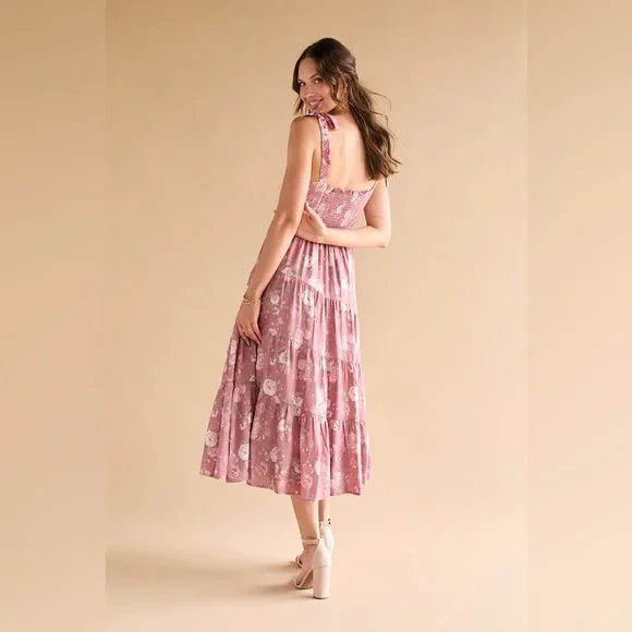 Altard State Floral Pink Tiered Midi Dress - Picture 5 of 12